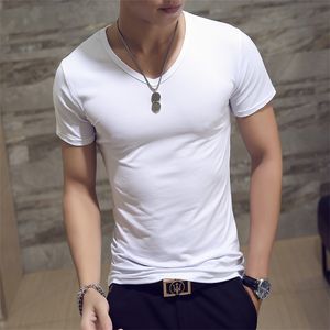 Camisetas blancas para hombre Camiseta con cuello en V Camisetas lisas básicas Camiseta de manga corta Mujer Casual Verano Leche Seda 3XL 4XL Diseño Negro Azul Rojo 220526