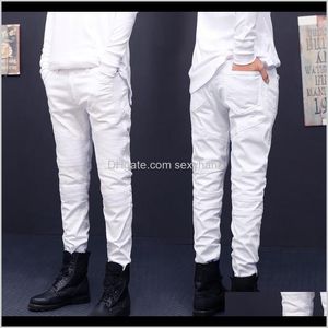 Hommes En Gros Arrivée Stretch Coton Hip Hop Blanc Noir Skinny Biker Jeans Plissé Sur Le Genou 5 Couleurs Plus La Taille2838 M230 Zd6F Txzqk