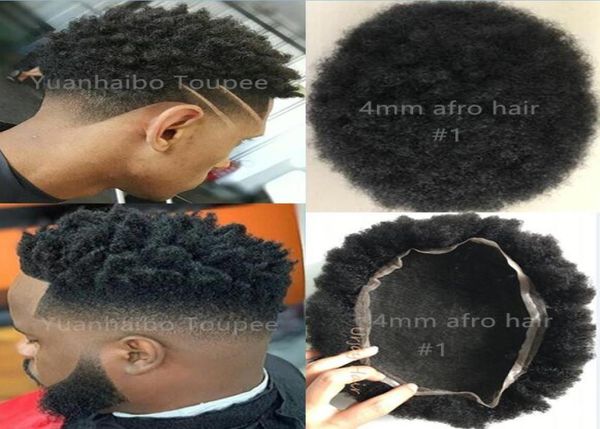 Perruque pour homme 4 mm Afro Kinky Curl Full Lace Toupee Unité Indien Vierge Remy Remplacement de cheveux humains pour hommes noirs Livraison express 7764815