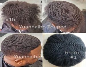 Herenpruik 6 mm Afro Wave Full Lace Toupetje Zwart 1B Indian Virgin Menselijk haar vervanging voor zwarte mannen Snelle Express-levering4109733