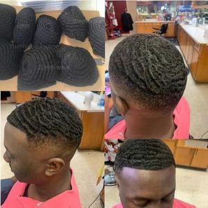 Mens Pruik Haarstukken 4mm Afro Curl Mono PU Toupee 8mm Wave Indian Remy Menselijk Haarvervanging voor Zwarte Mannen Snelle Express Levering