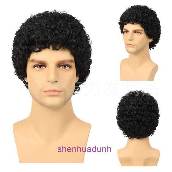 Perruque masculine Bandeau pour hommes Small Curly Short Hair Machine Made Synthetic Fiber Afro Men Wigs