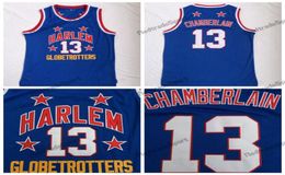 Mens Wilt Chamberlain Harlem Globetrotters 13 Jerseys de baloncesto camisas de bordado azul vintage SXXL6056209