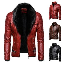 Hommes coupe-vent 2023 hommes fourrure Faux Casaco hommes motard en cuir veste col détachable moto vestes manteaux PU Chaqueta Moto Hombre automne hiver