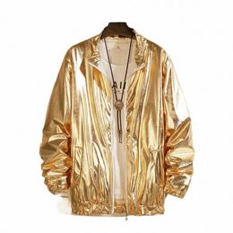 Vestes coupe-vent pour hommes Discothèque Stage Party Vestes Costume Streetwear Harajuku Hip Hop Veste réfléchissante Gold Fi Manteaux E9ci #