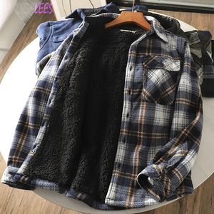 Heren Winter Fleece Linnen Warm Geruite Shirt Jas Casual Lange Mouw Flanel Geruit Overhemd Mannen Western Cowboy Button Up Chemise 240201