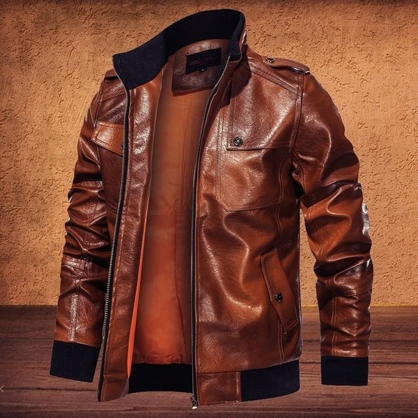 Mens Hiver Jacket Pinceau Vestes en cuir Vintage Hommes Veste Bombardier Moto Militaire Plus Taille Manteau Hommes Mode Vêtements 201114