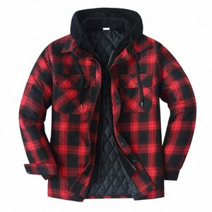 Veste d'hiver pour hommes de haute qualité épais Cott Plaid Lg manches lâches manteaux à capuche hommes doublés chemise en flanelle vestes hommes vêtements 66RQ #