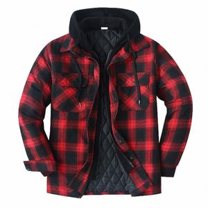 Heren Winterjas hoog Kwaliteit Dikke Cott Plaid LG Mouws Losse Haped Lagen Mens met gevoerde Flanel Shirt Jackets Men Men Kleding Y8IV#