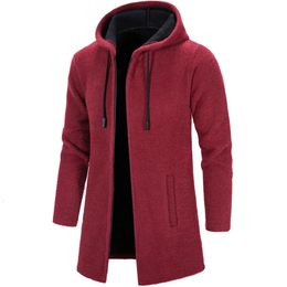 Hommes hiver mi-longueur Trench manteau coupe ajustée printemps automne pull en tricot vestes à capuche Y2K Streetwear Hombre pardessus 240124