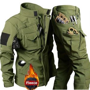 Hommes hiver thermique ensemble moto veste et pantalon costume tactique militaire vêtements coupe-vent imperméable chaud armée mode 240326