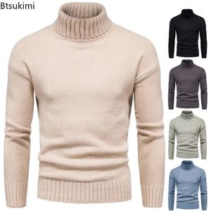 Hommes hiver col roulé chandails de haute qualité élastique chaud solide mince tricoté pulls sommets pour hommes 240113