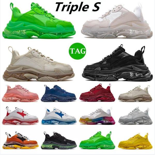 Zapatos casuales para mujer para hombre 17FW Pares Triple S Suela clara Viejo papá Zapatillas de deporte grandes en aumento Negro Rosa Rojo Neón Verde Zapatillas de deporte de cristal Tamaño deportivo 36-45 zx