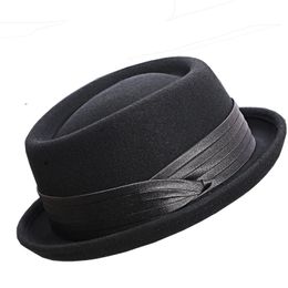 Hombres Mujeres Pie de cerdo aplastable sombreros de viernes fedora ancho 100% lana fieltro de cerdo iglesia jazz cinta 240410