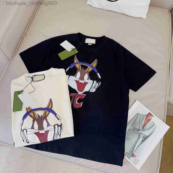 Mens Women Designers T-shirt Loose Tops Edition Gu Family 2023 Rabbit Year Exclusive New Earphone Rabbit Letter Imprimer 260g T-shirt à manches courtes en coton