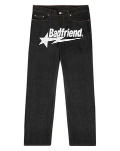 Mens vrouwen Harajuku Punk Rock Wide Leg Denim broek Streetwear Y2K Jeans Hip Hop Bad Friends Letter Print Baggy Black Pants 240408