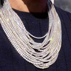Colliers de hiphop féminins pour hommes 8-30 pouces de chaînes glacées de bijoux en or argent diamant une chaîne de tennis en ligne hip hop 3 mm cristal alin0239d