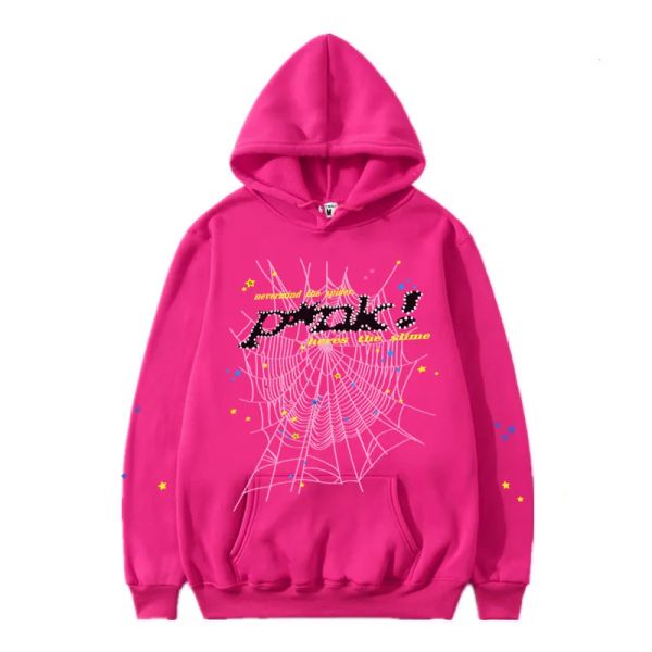 Mens Femmes Sweat à capuche Young Thug High Quality Designers Hip Hop Pink Web Puff Print 555555 Sweethirts à sweats à capuche