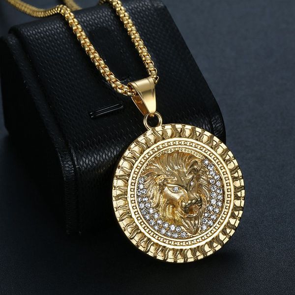 Collier tête de Lion en Zircon cubique glacé pour hommes et femmes, pendentif couleur or argent, or jaune 14 carats, bijoux Hip Hop