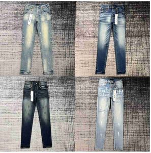 Heren Vrouwen Jeans High Street Paars Retro Verf Spot Slanke Voeten Micro Elastische Jeans Mannen Merk Hiphop Mode Rits gat Y2