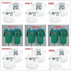 Hombres Mujeres niños Jersey de béisbol # 27 bradon kintzler 8 Crash Davis 23 max meyer 19 miguel rojas Película cosida Blanco Verde