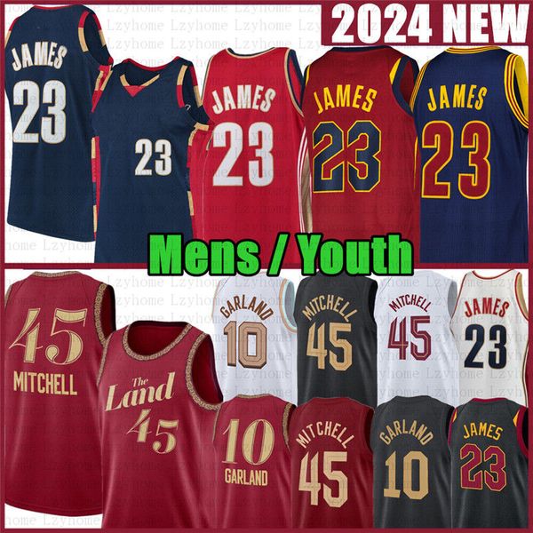 Mens Youth 23 LeBron Donovan Mitchell James Darius Garland Basketball Jersey Evan Mobley Jarrett Allen Kids 2023 2024 City Shirt 45 10