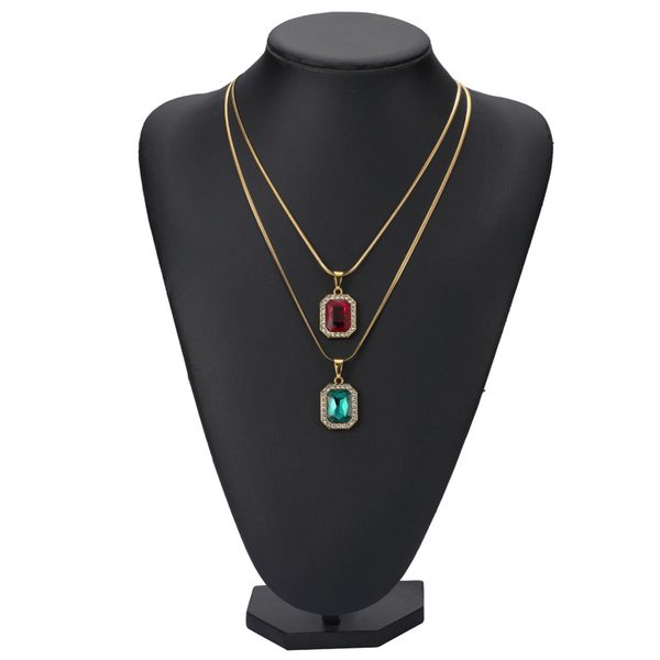 Hombres Mujeres Rojo Azul Verde Gema Pequeños Collares Pendientes Cadenas de Clavícula Negro Blanco Piedra Preciosa Moda bijou Cubic Zirconia Hipster Hiphop Joyería