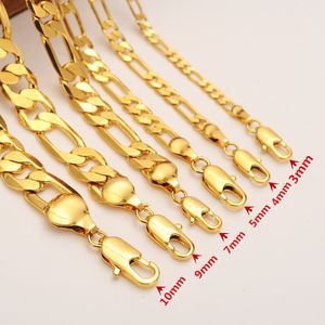 Pulsera de cadena de eslabones Figaro italiana para hombre y mujer, oro macizo G/F 4 5 7 9 10 mm de ancho, joyería de moda entera