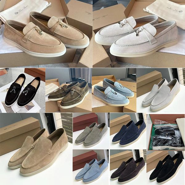 Chaussures féminines masculines Loafers Loro Piano Chaussures Flat Bow Suede Cow Cuir Oxfords Moccasins Walk Comfort Loafer Slip on Loafer Rubber Sole Flats 35-45