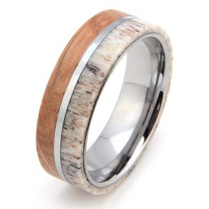 Bague en carbure de tungstène de 8 mm pour hommes et femmes, bois de cerf et baril de whisky, incrustation de bois, alliance confortable, taille 7-13, demi-taille incluse261e