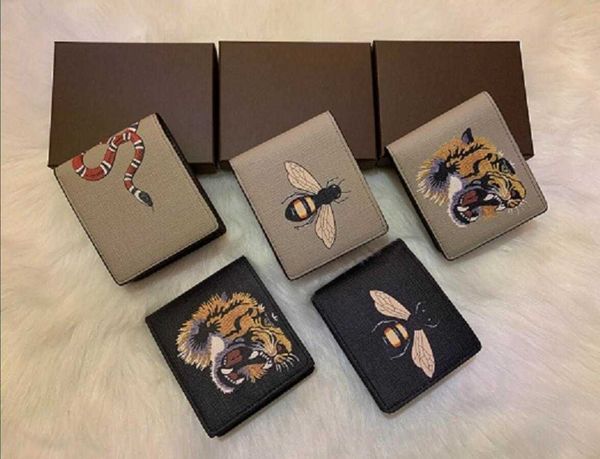 Monedero de diseñador de animales para mujer para hombre, moda de cuero corto, serpiente negra, tigre, abeja, monedero de lujo, tarjeteros con caja de calidad superior