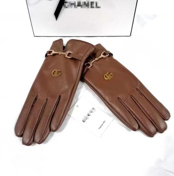 Para mujer para hombre Otoño Invierno Diseñador Espesar Guantes Cálido Suave Color Sólido Marca Impresión de letras Cuero genuino Cinco dedos Mitones Mantener caliente