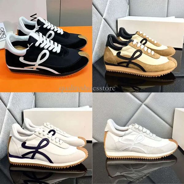 Chaussures décontractées pour hommes et femmes de créateur pour baskets Flow Runner de haute qualité en nylon et daim à lacets avec tige souple et semelle ondulée en caoutchouc miel en cuir de vache