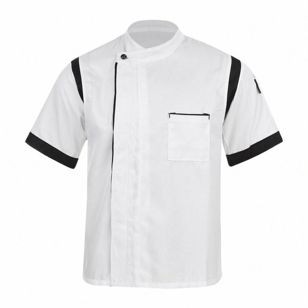 Para mujer para mujer Chef Jacket Hotel Restaurante Cocina Manga corta Chef Coat Unisex Cocineros Uniforme Servicio de alimentos Ropa de trabajo Ropa de trabajo F8jb #