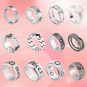 Band des femmes de créateurs pour femmes anneaux Double-G Shape 925 Silver rétro Vintage Couples Anneau de luxe Bijoux de luxe