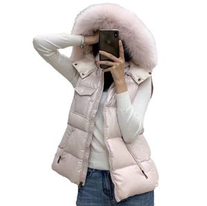 Para mujer para hombre diseñador de cuello de piel chalecos con capucha chaqueta de invierno al aire libre a prueba de frío cálido pan chaquetas de plumón wb06 rosa negro moda chaleco delgado con capucha abrigo