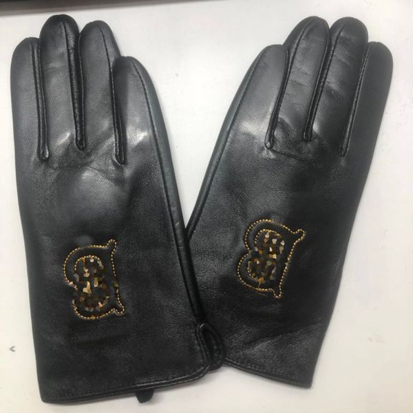 Gants de créateur 100% peau de mouton noir brodé B gants en métal taille M L gants à écran tactile de mode pour le cyclisme en plein air rembourré et épaissi coupe-vent