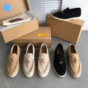 mens Mode femme Chaussures décontractées loro piana Mocassins en daim Designer Boucle classique bouts ronds Talon plat Plate-forme en caoutchouc Confort de loisirs Quatre saisons