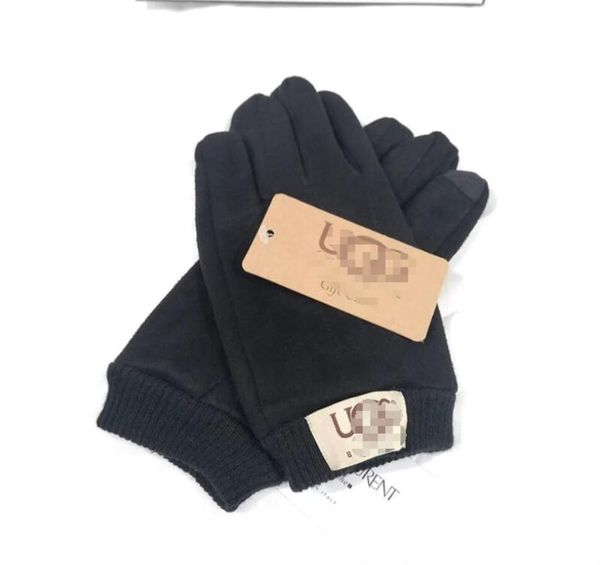 Para hombre para mujer Cinco dedos Guantes Diseñador Marca Impresión de letras Espesar Mantener cálido Guante Invierno Deportes al aire libre Algodón puro Accesorios de cuero sintético A8