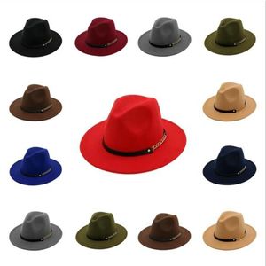 Heren womens jazz top fedora hoed mode cap voor mannen vrouwen elegante wollen vilt hoeden vrouwelijke band brede vlakke rand stijlvolle trilby panama caps