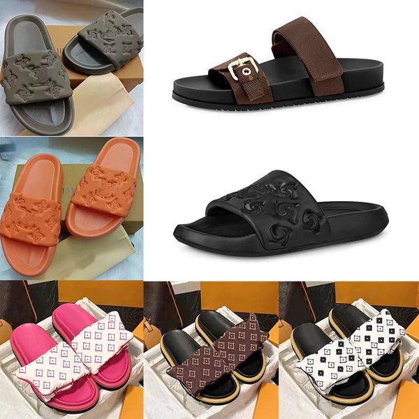 zapatillas para mujer para hombre plataforma Pool Pillow Mulas Sandalias de mujer Sunset Flat Comfort Mules Correa delantera acolchada Zapatillas house coach goma dormitorio estiloSl slide