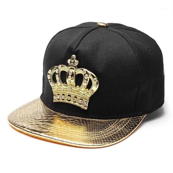 Mens pour femmes Snapback Hat King Crown Baseball Caps Hip Hop Réglable Hip Hop Black Summer Pepted Rhinestone Crystal Sun Cap1226J