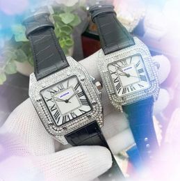 Heren dames vierkant Romeinse tank wijzerplaat Kwarter Moving Time Clock Lederen riem paren zakelijke vrije tijd diamanten ring seramic zwembelet horloges cadeaus