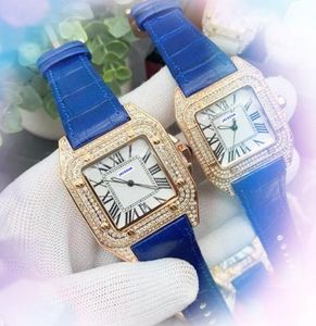 Heren dames vierkant Romeinse tank wijzerplaat Kwarter Moving Time Clock Lederen riem koppels zakelijke vrije tijd diamanten ringketen armband horloges kerstcadeaus