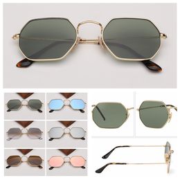 Mens Dames Zonnebril Mode Octagonal Driving Sunglass UV-bescherming Glazen lenzen met gratis lederen tas en retailpakket