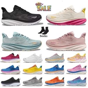 Hombres para mujer Top de calidad Clifton 9 Running Shoes Bondi 8 Negro Black Pink Helo azul Mint Peach Whip Red Carbon 2 Cloud Bottoms corredores Jogging