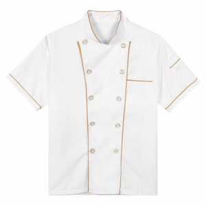 heren Dames Trim Chef Jas Hotel Restaurant Keuken Bakkerij Stand Kraag Butt Down Keuken Kantine Kok Uniform met Zakken T6mD #