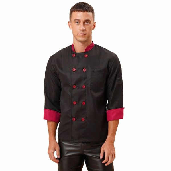 Hommes Femmes Unisexe Chef Chemise Adultes Cuisine Travail Uniforme Cuisinier Veste Manteau Hôtel Restaurant Cantine Serveur Costume avec poches b2I1 #