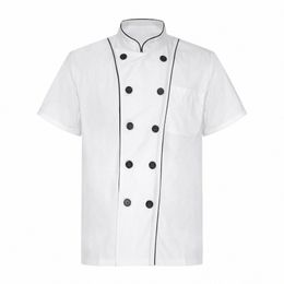 heren dames unisex chef-kok shirt Ctrast kleur trim keuken werkuniform kok jas jas hotel restaurant kantine bakkerij kostuum n8JE#