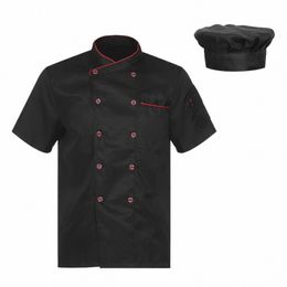 heren Dames Unisex Chef Shirt Keuken Werk Uniform Double-Breasted Koks Jasje met Hoed Kantine Restaurant Hotel Bakeshop 57Ey #